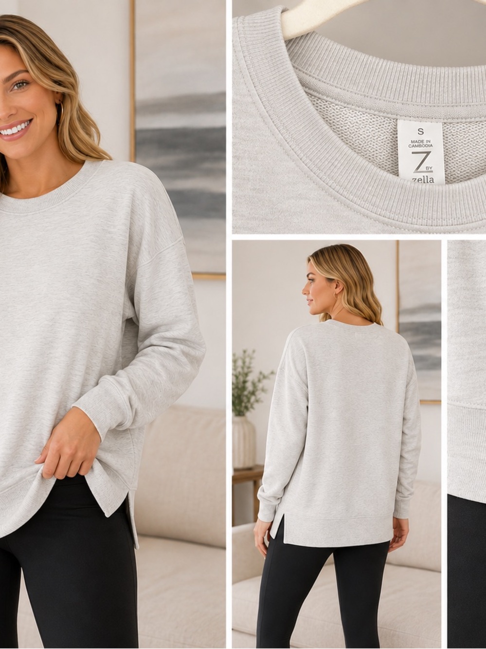 Zella Light Heather Gray Crew Sweatshirt